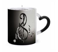 Mug thermosensible en céramique avec motif de symboles musicaux, changeant de couleur. Idéal pour le thé, le chocolat chaud ou le lait. Un cadeau unique pour un anniversaire ou la Saint-Valentin.