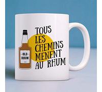 Mug TOUS LES CHEMINS MÈNENT AU RHUM - Céramique de Qualité, Imprimé en France