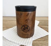 24 Bottles - Gobelet Isotherme en Acier Inoxydable 350 ml - Thermos Rond Réutilisable - Lot de 24 - Brown - Lettre - Bois de Séquoia Imprimé