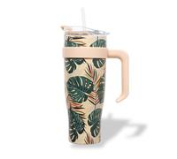 Mug Tropical Isotherme avec Paille et Poignée Ergonomique | Gourde XXL en Inox, Idéal pour conserver vos boissons chaudes ou