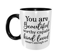 Mug Tu ES Belle, Digne, Capable, Gentille, Aimée, Assez Intelligente. Rigolo Fun Usage Domestique Tasse en Céramique Message Drôle Collègue Tasses À Café 11Oz