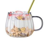 Mug Verre Citrouille - Tasse Transparente 400ml avec Anse | Verres à Rayures Colorées | Tasse Café Thé Multifonction pour Lait Thé Soda Eau Jus Lait de Soja, Vaisselle de Service Grande Capaci