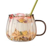 Mug Verre Citrouille - Tasse Transparente 400ml avec Anse | Verres à Rayures Colorées | Tasse Café Thé Multifonction pour Lait Thé Soda Eau Jus Lait de Soja, Vaisselle de Service Grande Capaci