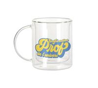 Mug Verre Double Paroi - Certifié meilleur Prof de l'univers Style 70's Lycee College Universite Professeur Enseignant - Tasse a Cafe et The Isotherme 330ml Effet Suspendu Anti-Brulure Imprime en