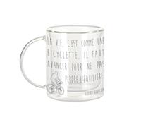 Mug Verre Double Paroi - Citations Célèbres Albert Einstein la Vie c'Est Comme une Bicyclette il Faut Avancer Pour ne Pas Perdre l'Équilibre - Tasse a Cafe et The Isotherme 330ml Effet Suspendu