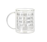 Mug Verre Double Paroi - Coluche Citations Célèbres Pour Critiquer les Gens il Faut les Connaître - Tasse a Cafe et The Isotherme 330ml Effet Suspendu Anti-Brulure Imprime en France