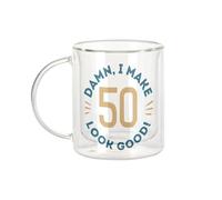 Mug Verre Double Paroi - Damn I make 50 Look Good 50th Anniversary - Tasse a Cafe et The Isotherme 330ml Effet Suspendu Anti-Brulure Imprime en France