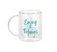Mug Verre Double Paroi - Enjoy the Little Things Typographie Citation Message Inspiration Motivation Empowerment - Tasse a Cafe et The Isotherme 330ml Effet Suspendu Anti-Brulure Imprime en France