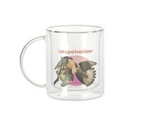 Mug Verre Double Paroi - Good French Kisser Collage Vintage Illustration Art Animal Oiseau Humour Zoomer - Tasse a Cafe et The Isotherme 330ml Effet Suspendu Anti-Brulure Imprime en France