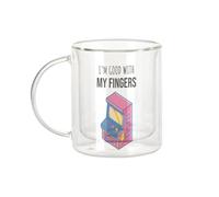 Mug Verre Double Paroi - I'm Good with my Fingers Jeux Video Game Retro Gaming - Tasse a Cafe et The Isotherme 330ml Effet Suspendu Anti-Brulure Imprime en France