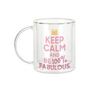 Mug Verre Double Paroi - Keep Calm and Be 100% Fabulous Parodie Angleterre Fabuleuse - Tasse a Cafe et The Isotherme 330ml Effet Suspendu Anti-Brulure Imprime en France