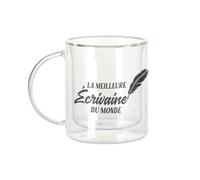 Mug Verre Double Paroi - La Meilleure Ecrivaine du Monde Livre Ecriture Roman Journaliste Métier Litterature - Tasse a Cafe et The Isotherme 330ml Effet Suspendu Anti-Brulure Imprime en France