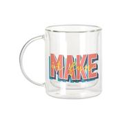 Mug Verre Double Paroi - Make It Fun Typographie Message Good Vibes Positivité - Tasse a Cafe et The Isotherme 330ml Effet Suspendu Anti-Brulure Imprime en France