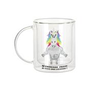 Mug Verre Double Paroi - M'Emmerde pas Je Suis Une Licorne Dessin Super-Licorne Pas Content Méchant Musclé Animaux Fantastiques - Tasse a Cafe et The Isotherme 330ml Effet Suspendu Anti-Brulure