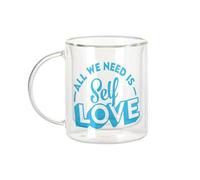 Mug Verre Double Paroi - Self Love Typographie Message Santé Mentale Good Vibes - Tasse a Cafe et The Isotherme 330ml Effet Suspendu Anti-Brulure Imprime en France