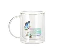 Mug Verre Double Paroi - Today is Hard Tomorrow will be Easier Collage Vintage Illustration Art Humour Papillon - Tasse a Cafe et The Isotherme 330ml Effet Suspendu Anti-Brulure Imprime en France