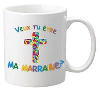 Mug - Veux tu être ma Marraine ? - Croix (Cadeau Parrain Marraine Baptême)