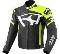 MUGENRACE Aggressore Blouson de moto en cuir, Noir/Blanc/Néon jaune, Taille 50