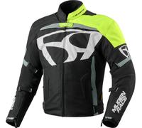 MUGENRACE Aggressore-T Veste textile de moto imperméable, Noir/Blanc/Néon jaune, Taille M