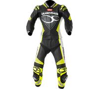 MUGENRACE Impegnato-D Costume en cuir de moto deux pièces pour dames perforé, noir-blanc-jaune, taille 34 pour femmes