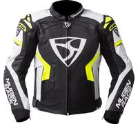 MUGENRACE Marcus Blouson de moto en cuir, noir-blanc-jaune, taille 62 pour homme