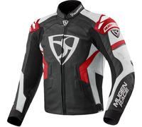 MUGENRACE Marcus Blouson de moto en cuir, noir-blanc-rouge, taille 62 pour homme