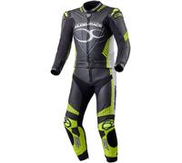 MUGENRACER Impegnato Combinaison en cuir de moto deux pièces perforée, noir-blanc-jaune, taille 52 pour homme