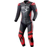 MUGENRACER Impegnato Combinaison en cuir de moto deux pièces perforée, noir-blanc-rouge, taille 52 pour homme