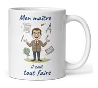 MugEtBlague Tasse Maître d’École - Cadeau Instituteur Original - Mug “Mon Maître Il Sait Tout Faire” - Idée Cadeau Fin d’Année Scolaire, Noël, Anniversaire