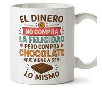 Mugffins cadeau drôle | tasse drôle avec phrase El dinero no compra la felicidad pero compra chocolate en Espagnol | humour, original | comida v1
