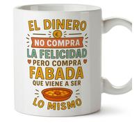 Mugffins cadeau drôle | tasse drôle avec phrase El dinero no compra la felicidad pero compra fabada en Espagnol | humour, original | comida v1
