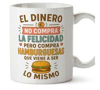 Mugffins cadeau drôle | tasse drôle avec phrase El dinero no compra la felicidad pero compra hamburguesas en Espagnol | humour, original | comida v1