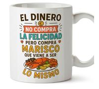 Mugffins cadeau drôle | tasse drôle avec phrase El dinero no compra la felicidad pero compra marisco en Espagnol | humour, original | comida v1