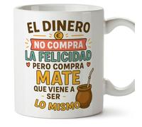 Mugffins cadeau drôle | tasse drôle avec phrase El dinero no compra la felicidad pero compra mate en Espagnol | humour, original | comida v1