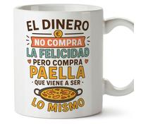 Mugffins cadeau drôle | tasse drôle avec phrase El dinero no compra la felicidad pero compra paella en Espagnol | humour, original | comida v1