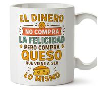 Mugffins cadeau drôle | tasse drôle avec phrase El dinero no compra la felicidad pero compra queso en Espagnol | humour, original | comida v1