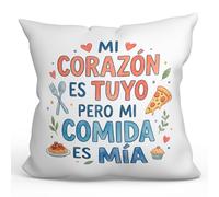 Mugffins Coussin Amour avec Rembourrage | Mi corazón ES tuyo Pero mi comida ES mía en Espagnol | Cadeau Saint Valentin, Anniversaire, Couple, Romantique | 40x40cm | enamorados v3