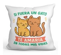 Mugffins Coussin Amour avec Rembourrage | Si fuera Un gato Te amaría en todas mis vidas en Espagnol | Cadeau Saint Valentin, Anniversaire, Couple, Romantique | 40x40cm | pareja-2 v3