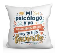 Mugffins Coussin avec Rembourrage 40x40cm Polyester | Cadeau pour Parents | Phrase Mi psicólogo y yo coincidimos en Que Soy tu hijo favorito en Espagnol | progenitores v1