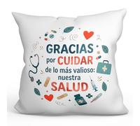 Mugffins Coussin avec Rembourrage avec Texte Gracias por cuidar de lo más valioso: Nuestra salud en Espagnol | 40x40cm Polyester | sanitarios v3