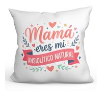 Mugffins Coussin avec Rembourrage Cadeau Maman drôle | Coussin Maman Amusant avec Texte Mamá eres mi ansiolítico Natural en Espagnol 40x40cm Polyester | progenitores v4
