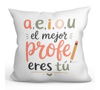 Mugffins Coussin avec Rembourrage Cadeau Professeur Amusant | Coussin Prof avec Texte a,e,i,o,u el Mejor profe eres tú en Espagnol | idée maître Remerciement 40x40cm | Enseñanza v2