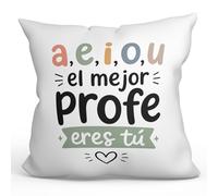 Mugffins Coussin avec Rembourrage Cadeau Professeur Amusant | Coussin Prof avec Texte a,e,i,o,u el Mejor profe eres tú en Espagnol | idée maître Remerciement 40x40cm | Enseñanza v4