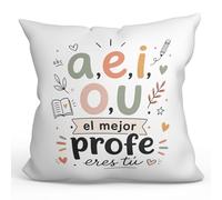 Mugffins Coussin avec Rembourrage Cadeau Professeur Amusant | Coussin Prof avec Texte a,e,i,o,u el Mejor profe eres tú en Espagnol | idée maître Remerciement 40x40cm | Enseñanza v7