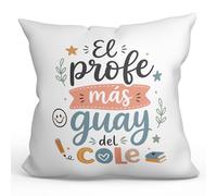 Mugffins Coussin avec Rembourrage Cadeau Professeur Amusant | Coussin Prof avec Texte El profe más Guay Del Cole en Espagnol | idée maître Remerciement 40x40cm | Enseñanza v11