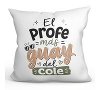 Mugffins Coussin avec Rembourrage Cadeau Professeur Amusant | Coussin Prof avec Texte El profe más Guay Del Cole en Espagnol | idée maître Remerciement 40x40cm | Enseñanza v6