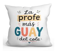 Mugffins Coussin avec Rembourrage Cadeau Professeur Amusant | Coussin Prof avec Texte El profe más Guay Del Cole en Espagnol | idée maître Remerciement 40x40cm | Enseñanza v3