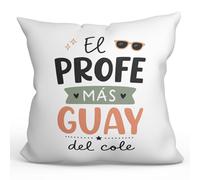 Mugffins Coussin avec Rembourrage Cadeau Professeur Amusant | Coussin Prof avec Texte El profe más Guay Del Cole en Espagnol | idée maître Remerciement 40x40cm | Enseñanza v7