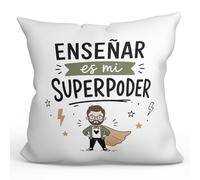 Mugffins Coussin avec Rembourrage Cadeau Professeur Amusant | Coussin Prof avec Texte Enseñar ES mi superpoder en Espagnol | idée maître Remerciement 40x40cm | Enseñanza v1