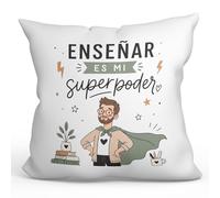 Mugffins Coussin avec Rembourrage Cadeau Professeur Amusant | Coussin Prof avec Texte Enseñar ES mi superpoder en Espagnol | idée maître Remerciement 40x40cm | Enseñanza v2